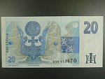 20 Kč 1994 s. B 59 proužek vlevo, Baj. CZ 10b, Pi. 10b
