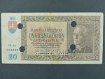 20 Ks 15.9.1939 serie Ih 66, perf. SPECIMEN + 4x skartační otvor