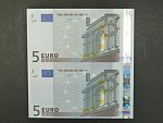 dvoupáska, 5 Euro 2002 s.X, Německo, podpis Willema F. Duisenberga, P010 tiskárna  Giesecke a Devrient, Německo, svislá dvoupáska