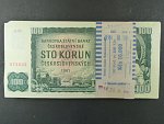 100 Kčs 1961 série G, číslovač 1c, kompletní 100 ks balíček s původní bankovní páskou