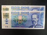 1000 Kč 1985/1993 kolek lepený, 2 x bankovka se stejným číslem a jinou sérií