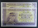 50 Kčs 1945 série JT, dva kusy s číslem po sobě
