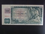 100 Kč 1961 s. C 63, kolek, vodoznaková výztuž na líci, chybotisk - posun obrazu o 5mm doprava