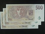 500 Kč 1995 s. B - trojice bankovek se stejným číslem, ale jinou sérií