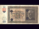 20 Ks 15.9.1939 , serie Gh 14, perf. SPECIMEN + 4x otvor