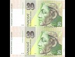 20 Sk 1.9.1993 s. A, nerozstřižené 2ks, Ba. SK 7a, Pi. 20a