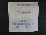 Ag medaile - Astrid Reine des Belges, Ag 0,925, 11,5 g, průměr 30mm, náklad 2500ks, certifikát, etue