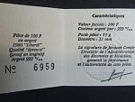 100 Frank 1986, Ag 0,999, 15g, průměr 31mm, certifikát, etue