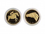 1999, Česká mincovna, V.Machač - zlatá medaile Velká Pardubická steeplechase, Au 0,999, 15,56g (1/2 UNZ), průměr 28mm, náklad 100 ks číslovaná na hraně č. 3 !!