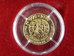 1999 Au medaile (M. Vitanovský) - 1000 let úmrtí Boleslava II. Hlava v přilbě zleva, opis / Český denár, opis. Au 0,986, 20 mm (3,49 g), ražba ČNS Praha (náklad 75 ks)