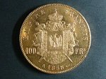 100 Frank 1858 A Napoleon III., Au 900/1000, 32,25 g, průměr 35 mm