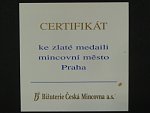 1999, pamětní medaile s motivem 50 Kč, Au 999,9 / Ag 999, 6,22 / 6,04g, náklad 500ks, certifikát, etue, kvalita proof