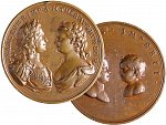 Marie Terezie 1740-1780 - AE medaile 1745 na narození Karla, pr. 46 mm, dr. hr.