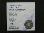 2017, Česká mincovna, zlatá medaile Dukát ČR 2017 karel Čapek, Au 0,986, 3,49g, náklad 200 ks, etue, certifikát