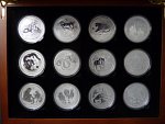 kompletní sada 12 x 1 Dollars - 1 Oz (31,1050g)  Ag - Lunární kalendář 2008 - 2019, kvalita proof, Ag 999/1000, společná etue