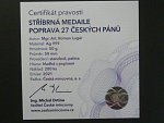  sada Au, Ag a Ms medailí k popravě 27 českých pánů 1621, Au 986, 94,2 g, Ag 999, 50 g, 50 mm, číslovaná číslo 20, náklad 27 ks, ražba 2021, etue, certifikáty