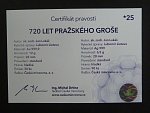 Au + Ag replika pražského groše k výročí 720.let pražského groše - ražba 2020, Au 999 + Ag 999, 12 g + 6.5 g, průměr 28 mm, náklad 30 ks, etue, certifikát č. 25