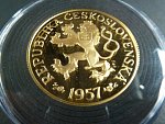 Au velká replika 1 Kčs 1957, číslovaná č. 14, Au 999, 70g, průměr 52 mm, náklad 30ks, dřevěná etue, certifikát