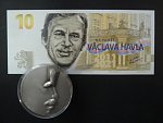 Pamětní tisk ve formě bankovky se stříbrným přítiskem společně se stříbrnou medailí  na počest prezidenta Václava Havla, náklad 120 ks, série V