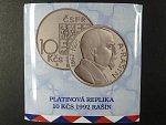 Pt replika 10 Kčs 1992 Rašín, č. 96, puncy, Pt 999, 7,8 g, průměr 24,5 mm, limit 100 ks, etue, certifikát, ražba Kremnica