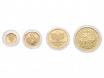 sada zlatých mincí Karla IV., 1000, 2500, 5000, 10000 Kč 1999, kvalita proof, raženo 1296 ks, společná dřevěná etue, certifikáty, N ZCZ 5-8