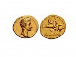 Řím - Císařství : Augustus, 31 př.Kr. - 14 n.l., Aureus 25/22, Colonia Patricia (Cordoba), 7,93 g. Bahrfeldt 114. Calico 164. Cohen 20. RIC 125, velmi vzacny, s prokazanym puvodem : Ex Aukce Bank Leu