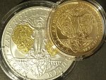 Au + Ag medaile k výročí 100.let ražby svatováclavských dukátů - ražba 2023, Au 999 + Ag 999, 13,96 g + 42 g, průměr 34 mm a 50 mm, náklad 30 ks, etue, certifikáty č. 22