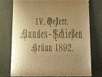 IV.Rakouská spolková střelba Brno 1892, Cu novoražba, náklad 40 ks, papírová etue