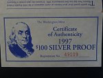 100 Dollars 1997, 4 oz, .999 Ag - design nové $100 banovky Benjamin Franklin, etue, certifikát