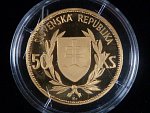 Au (0,986, 21g) replika slovenské 50 Ks Dr. Josef Tiso, náklad 10 ks, certifikát, dřevěná etue