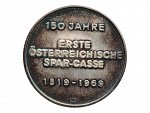 Medaile k 150. výročí Rakouské spořitelny - 1819 - 1969, Rak. punc A a 0.900 Ag, 25,05g, původní etue
