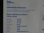 Karel I., 100 Korona 1918, Au novoražba ČM 2026, náklad 30 ks, Au 0,900, 33,88 g, certifikát, etue