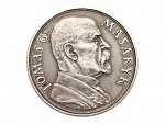 Stříbrná medaile 85. narozeniny Tomáše Garrigue Masaryka, matná, na hraně ryzostní značka 987 a značka výrobce K (mincovna Kremnica), 50mm, 49,70 g., hrana_