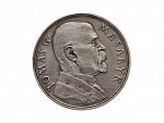 Stříbrná medaile 85. narozeniny Tomáše Garrigue Masaryka, matná, na hraně ryzostní značka 987 a značka výrobce K (mincovna Kremnica), průměr 32mm, 14,92 g.