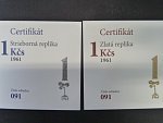 zlatá a stříbrná replika 1 Kč 1961, číslované č. 091, Au 986, 7,8g, Ag 925, 7,8g ,průměr 23 mm, limit 150ks (Au) a 200ks (Ag), dřevěné etue, certifikáty 