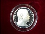 Ag replika 10 Kčs 1990 Masaryk, číslovaná č.90, punc a značky ražené, Ag 925, 7,8 g, průměr 24,5 mm, limit 100ks, etue