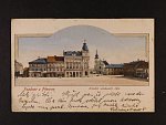 Přerov - barevná pohlednice, náměstí záloženský dům, použitá 1904