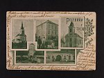 Troubsko, okr. Brno venkov - jednobarevná pětiokénková pohlednice, použitá 1903, odstraněná známka, pošk. rožek
