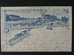 Velký Osek, čb. vícezáběrová pohl., nádraží, pošta, prošlá 1900