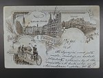 Pardubice, čb. vícezáběrová litograf. pohl., prošlá 1901, cyklisté