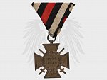 Čestný kříž 1914-1918 pro frontové bojovníky na původní trojúhelníkové stuze, na reversu značka výrobce W.K.