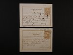 dva podací recepisy 5kr 1873, 1x spod. oválným raz. K.K. TELEGRAPHENSTATION BISTRIC a 1x s poštmistrovským přepisem, oba v r. 1877