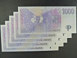 1000 Kč 2008 s. J 5 ks bankovek se stejným číslem, ale jinou sérií