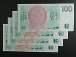 100 Kč 2018 s. J  - čtveřice bankovek se stejným číslem, ale jinou sérií