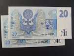 20 Kč 1994 s. A - dvojice bankovek se stejným číslem, ale jinou sérií