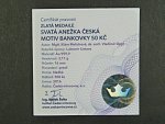 2016, Česká mincovna, zlatá medaile sv. Anežka Česká, Au 0,999,9, 3,11g, náklad 500 ks, etue, certifikát