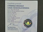 pamětní medaile 2018 Vznik Československa, 1 OZ Ag 999, 31,1 g, náklad 1000 ks, etue, certifikát
