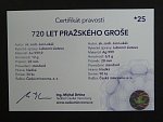 Au + Ag pražský groš 720.let  - novoražba 2020, Au 999 + Ag 999, 12 g + 6.5 g, průměr 28 mm, náklad 30 ks, etue, certifikát č. 25