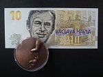 Pamětní tisk ve formě bankovky měděným přítiskem společně s měděnou medailí  na počest prezidenta Václava Havla, náklad 170 ks, série V