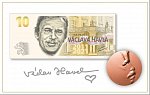 Pamětní tisk ve formě bankovky měděným přítiskem společně s měděnou medailí  na počest prezidenta Václava Havla, náklad 170 ks, série V